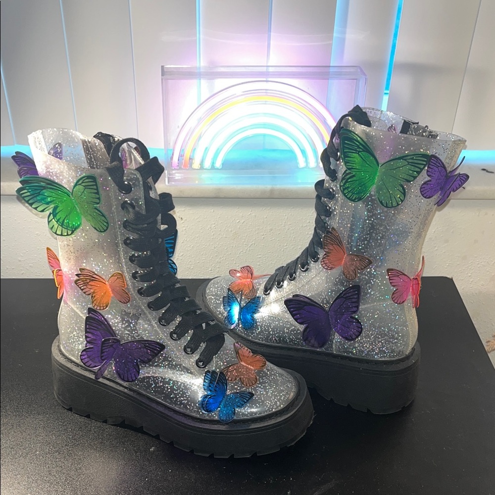 Glitter Butterfly Combat Boots